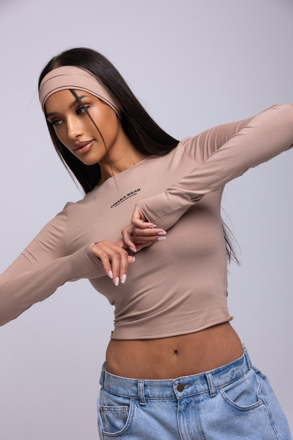 Longsleeve RAW nadruk CHIARA - beżowy 4