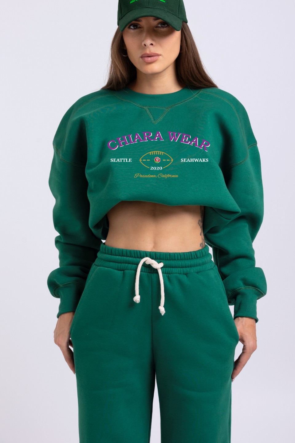 Bluza damska boxy haft CALIFORNIA - butelkowa zieleń 1