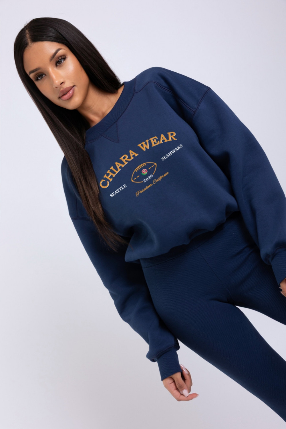 Bluza damska boxy haft CALIFORNIA - granatowy 1