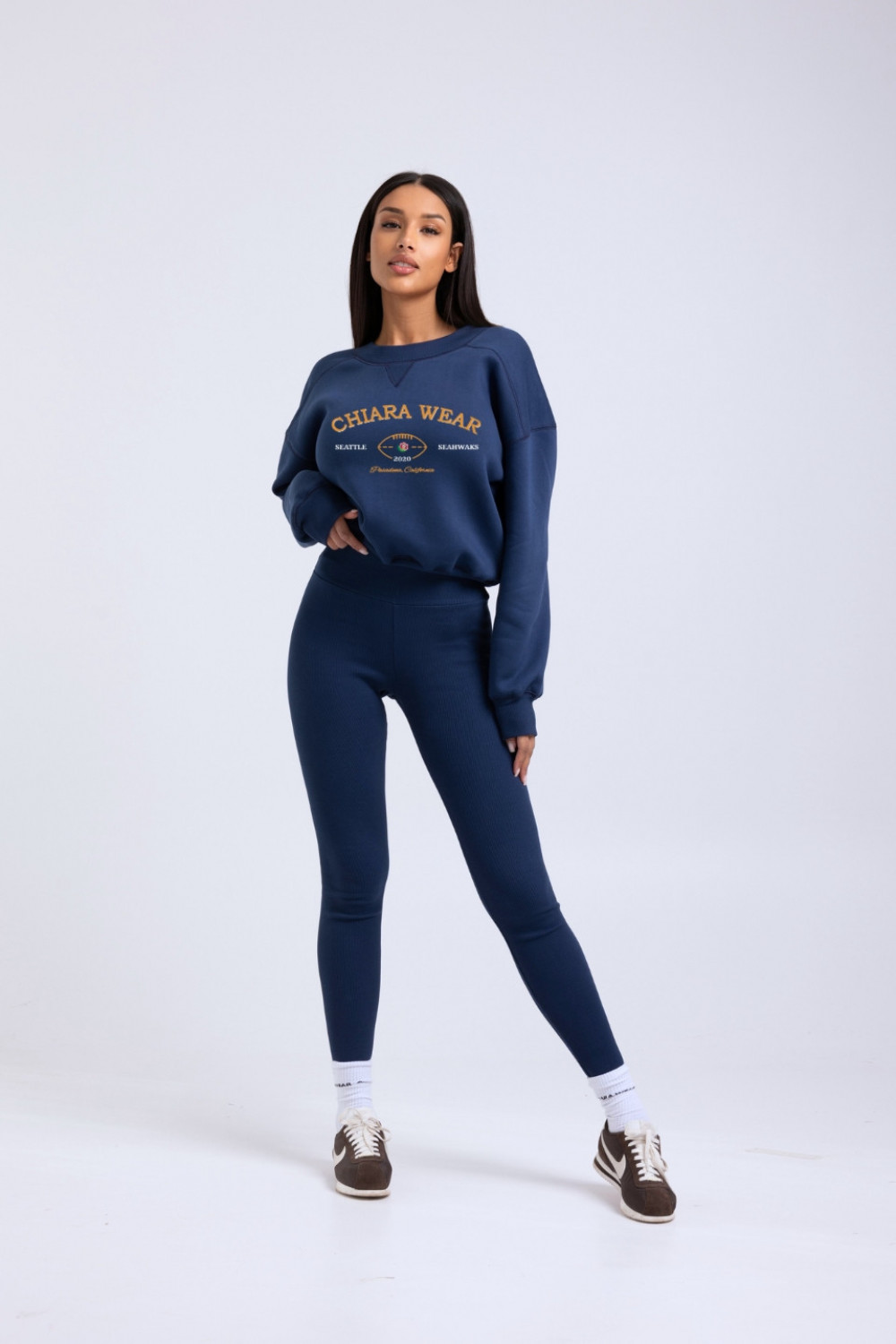 Bluza damska boxy haft CALIFORNIA - granatowy 2