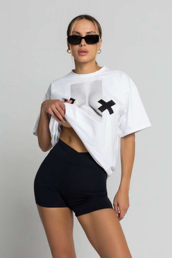 T-shirt bawełna z recyklingu oversize XX BOOBIES- biały 3