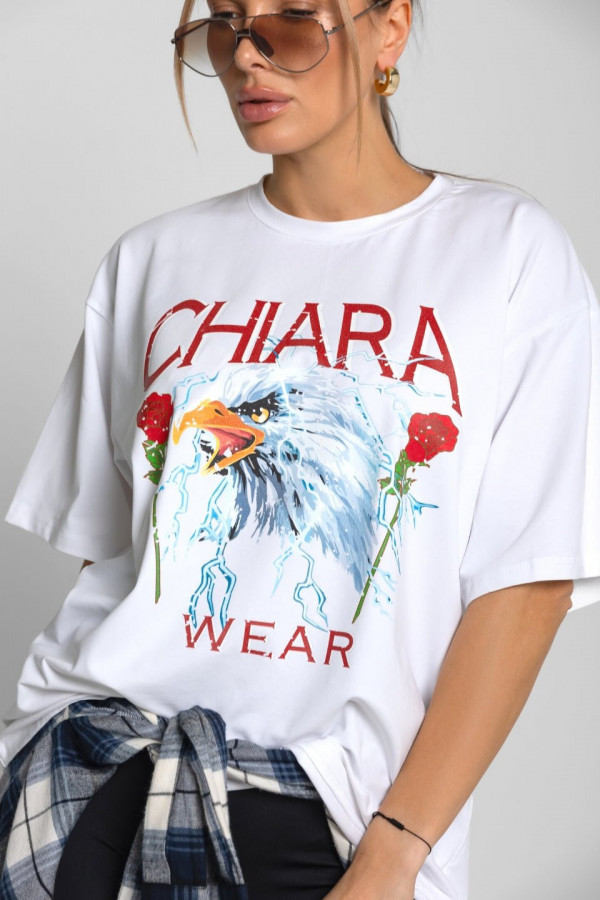 T-shirt damski oversize nadruk ROSES - biały 3