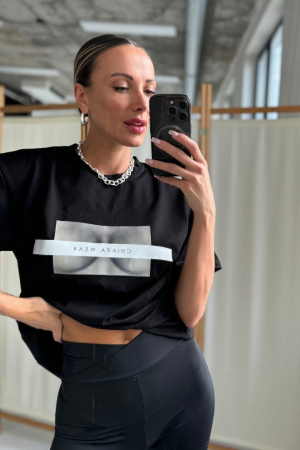 T-shirt oversize FREE BOOBIES bawełna z recyklingu - czarny 3