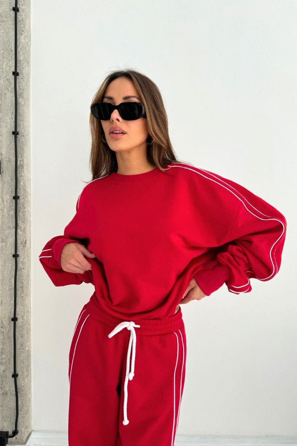 Bluza damska oversize z białą bizą - czerwona