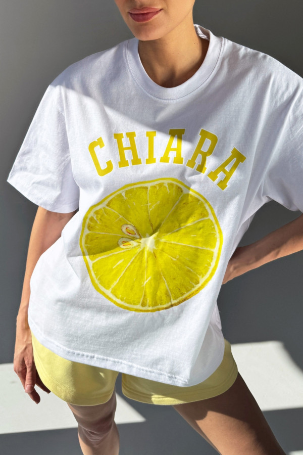 T-shirt bawełniany oversize LEMON - biały 2