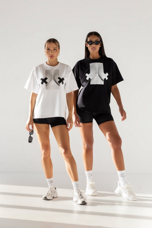 T-shirt bawełna z recyklingu oversize XX BOOBIES- czarny 3