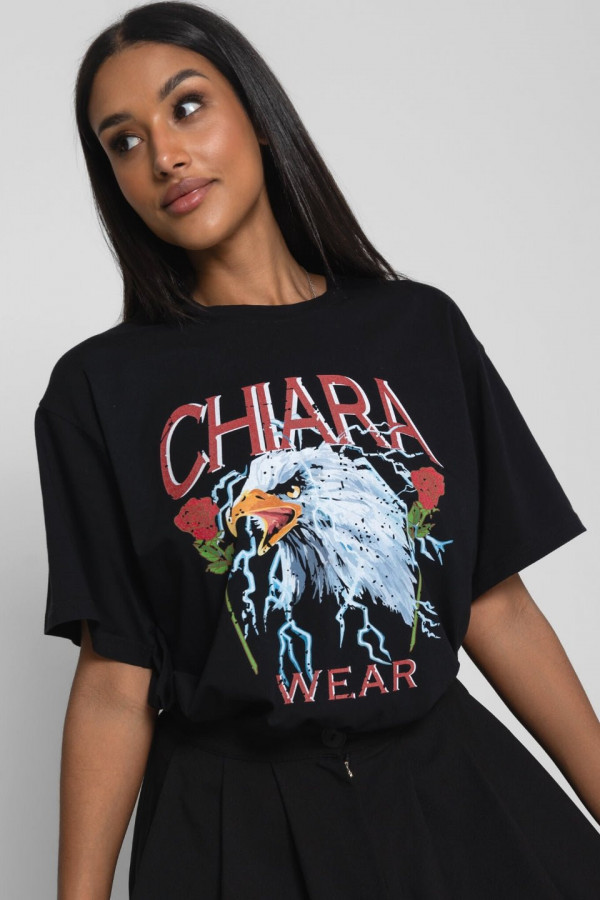 T-shirt oversize nadruk ROSES - czarny 4