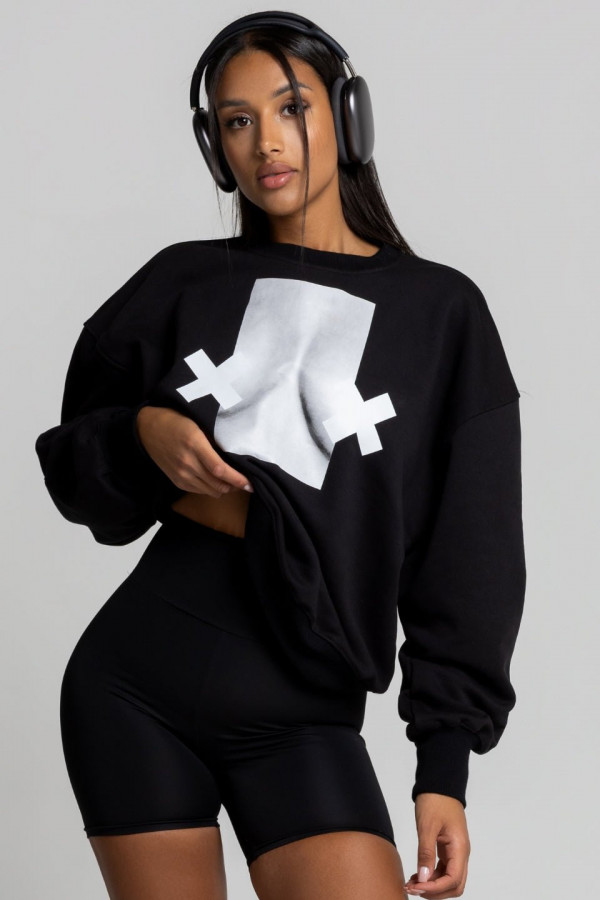 Bluza damska oversize - czarny NADRUK XX BOOBIES 1