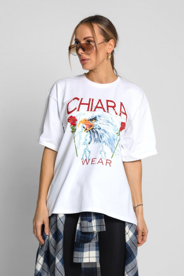 T-shirt damski oversize nadruk ROSES - biały 2