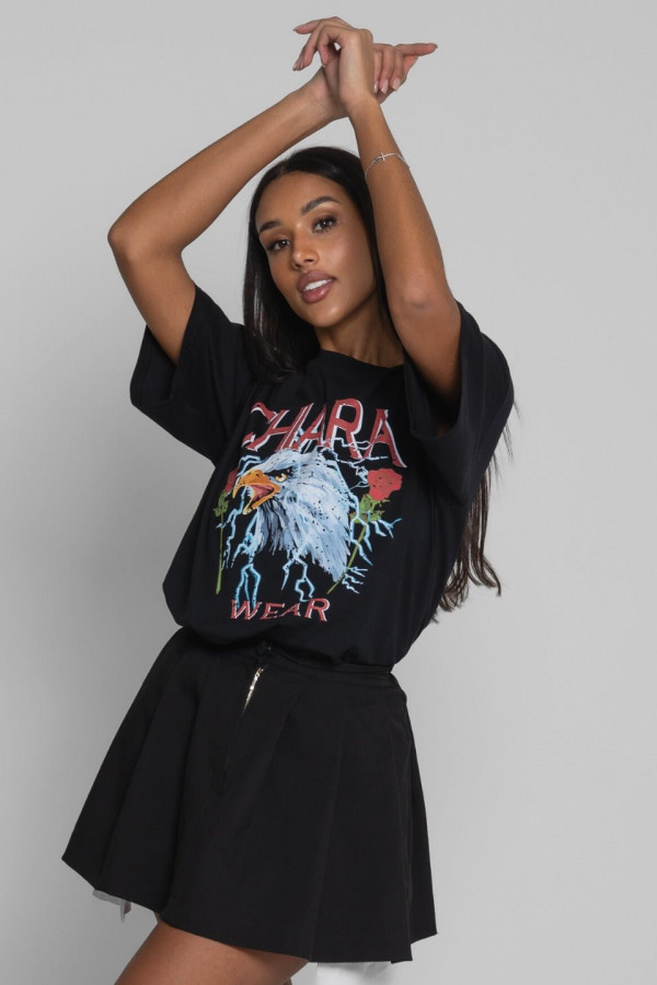T-shirt oversize nadruk ROSES - czarny 3