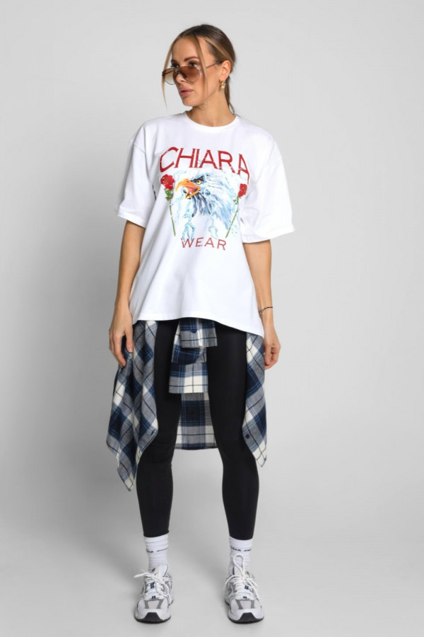 T-shirt damski oversize nadruk ROSES - biały 1