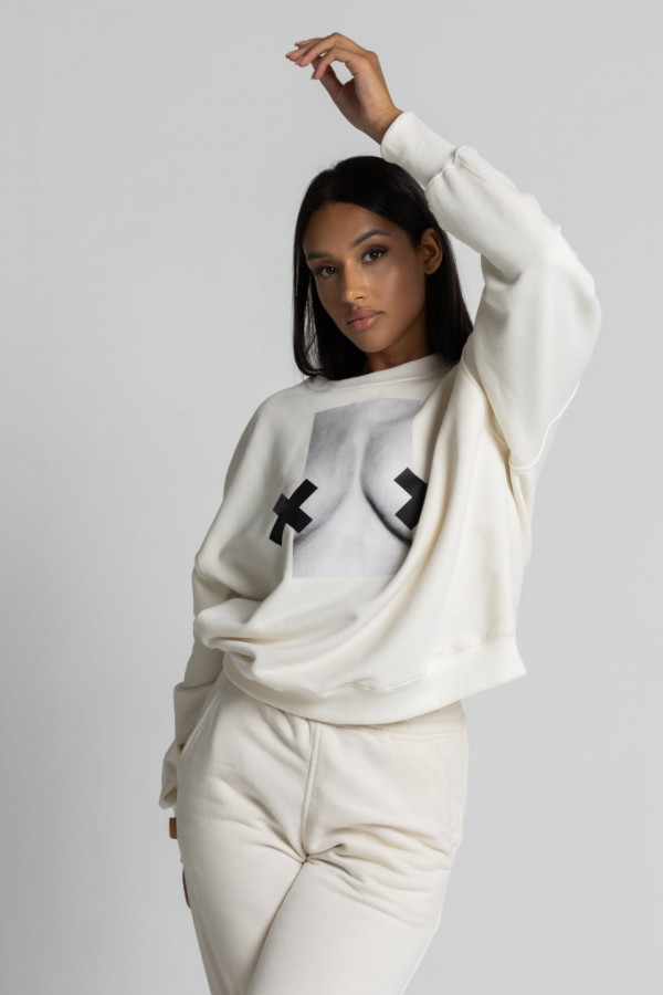 Bluza damska oversize - ecru NADRUK XX BOOBIES 1