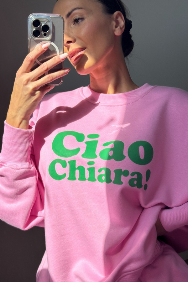 Bluza damska oversize CIAO CHIARA - różowy nadruk zielony 5