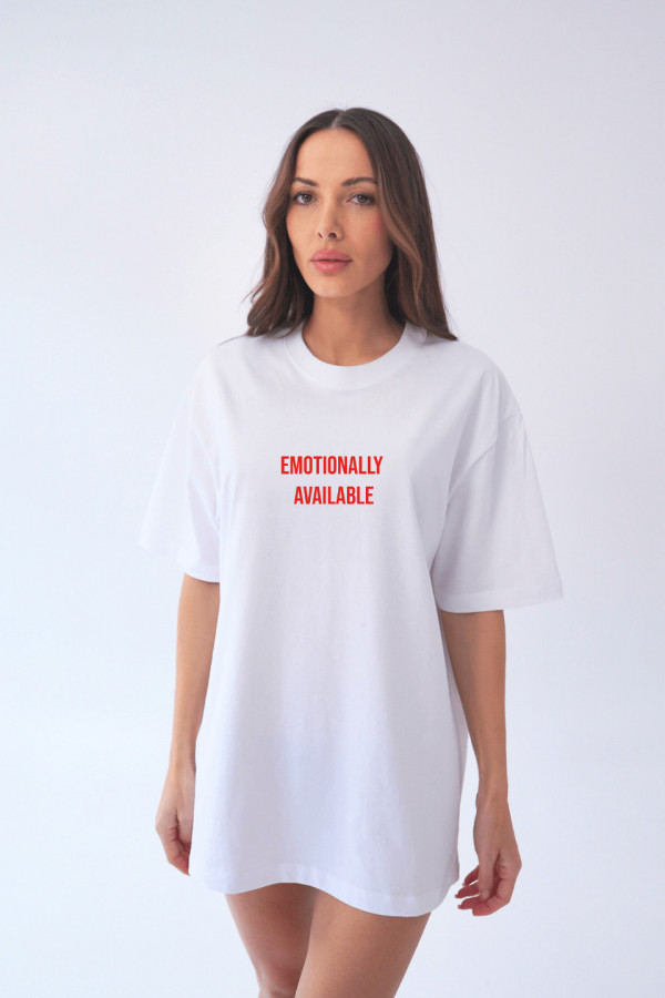 T-shirt bawełniany oversize EMOTIONALLY - biały 2