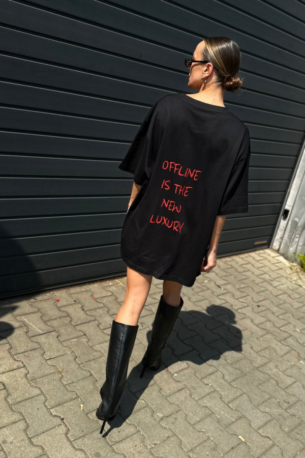 T-shirt bawełniany oversize OFFLINE nadruk czerwony - czarny 3