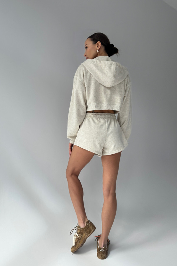 Bluza krótka z kapturem ZIP - len 5