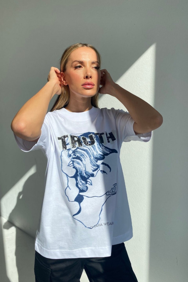 T-shirt damski oversize TRUTH - biały