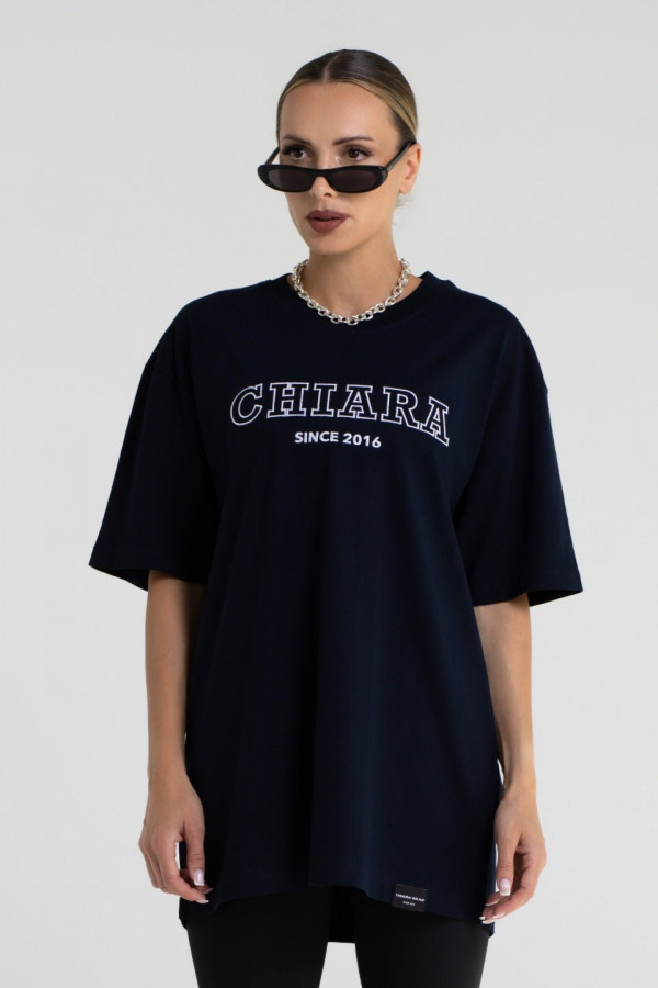 T-shirt bawełniany oversize haft CHIARA - granatowy 4