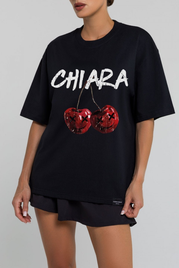 T-shirt bawełniany oversize CHERRY - czarny 2