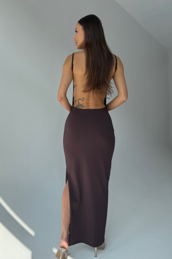 Sukienka maxi bez pleców BECKY - brązowy 4