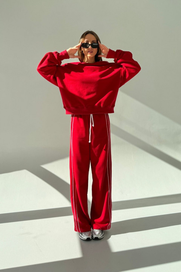 Bluza damska oversize z białą bizą - czerwona 2