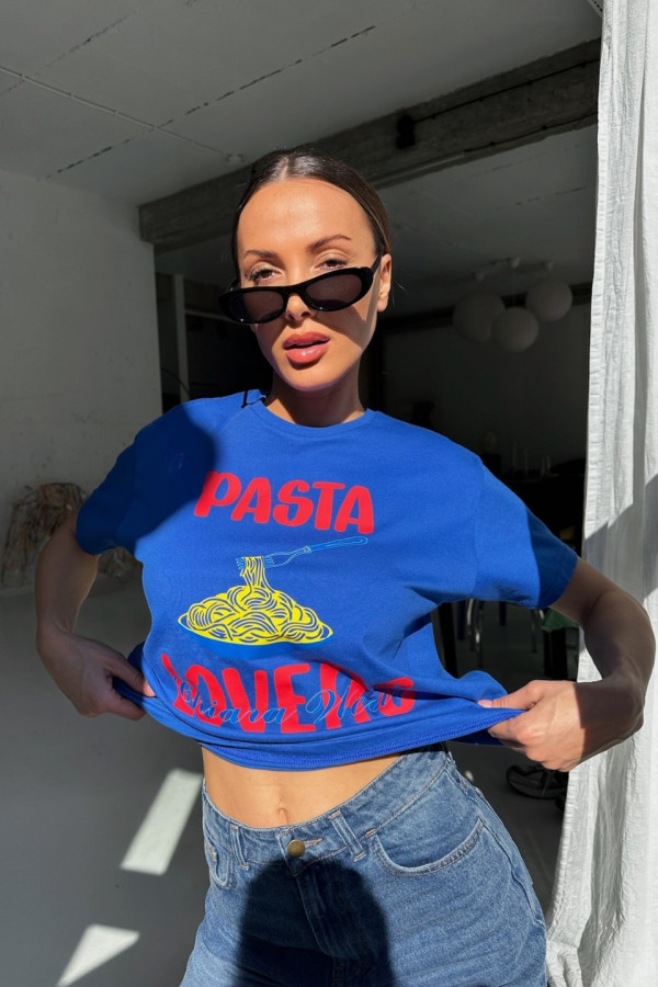 T-shirt bawełniany oversize PASTA - niebieski 2