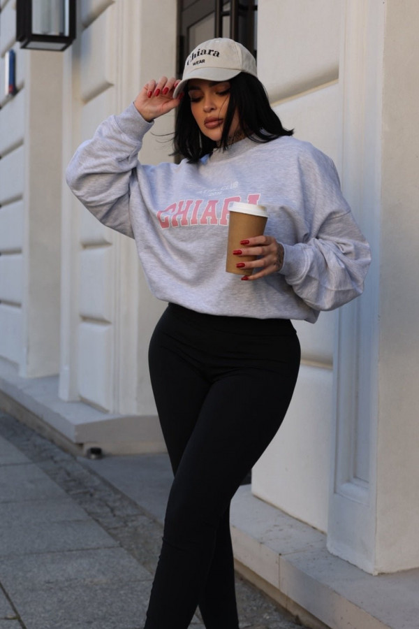 Bluza oversize CHIARA WEAR - szary NADRUK różowy 5