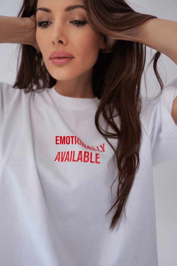 T-shirt bawełniany oversize EMOTIONALLY - biały 1