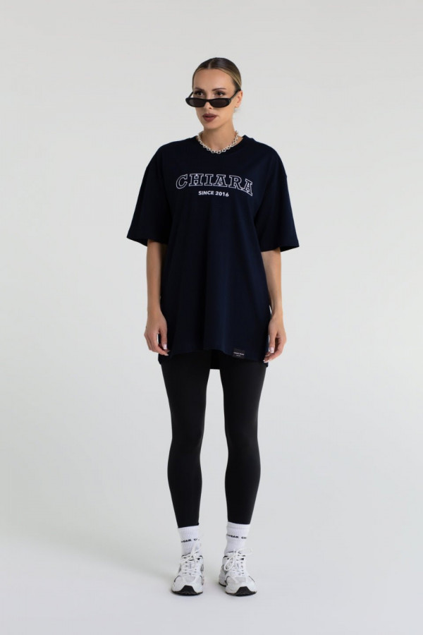 T-shirt bawełniany oversize haft CHIARA - granatowy 2