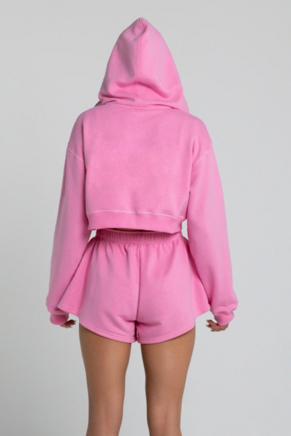 Bluza krótka z kapturem ZIP - różowy 3