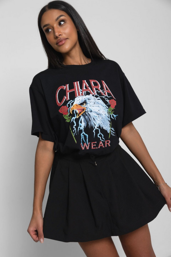 T-shirt oversize nadruk ROSES - czarny 1