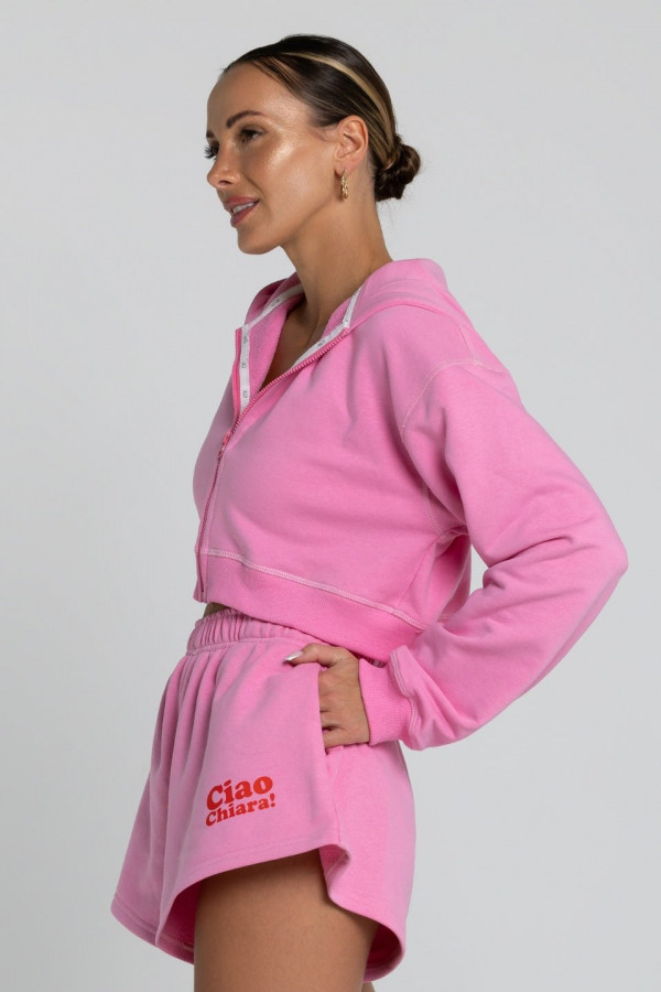 Bluza krótka z kapturem ZIP - różowy 5
