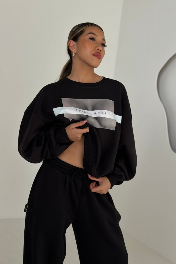 Bluza damska oversize - czarny FREE BOOBIES 4