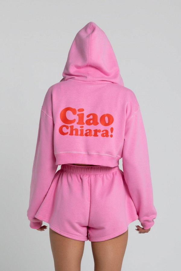 Bluza krótka z kapturem ZIP nadruk CIAO CHIARA - różowy 4