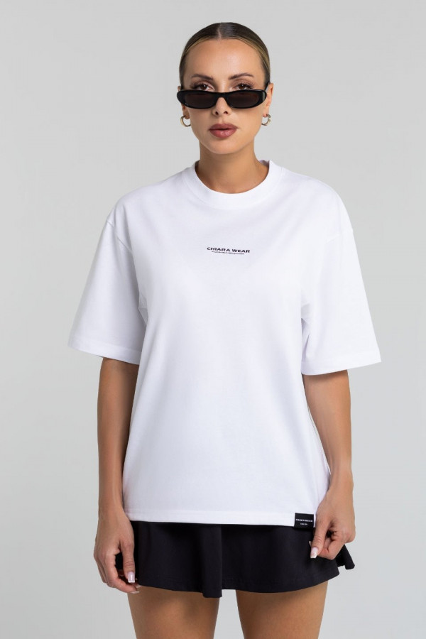 T-shirt bawełniany oversize OFFLINE nadruk czarny - biały 1
