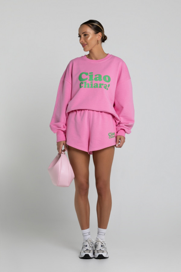 Bluza damska oversize CIAO CHIARA - różowy nadruk zielony 3