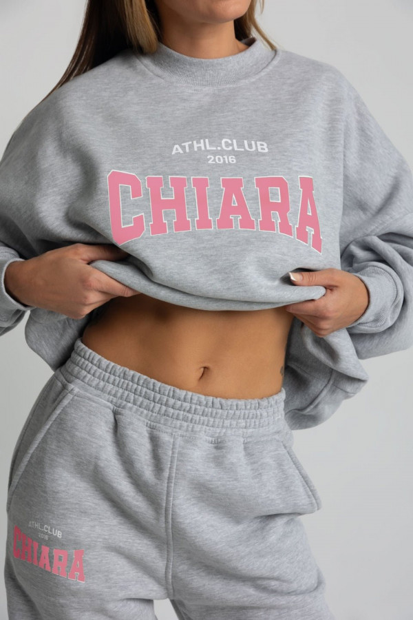 Bluza oversize CHIARA WEAR - szary NADRUK różowy 3