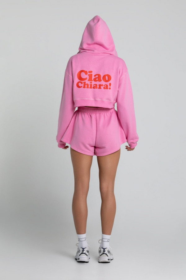 Bluza krótka z kapturem ZIP nadruk CIAO CHIARA - różowy 3