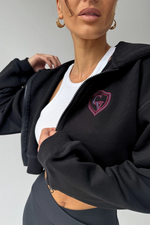 Bluza krótka z kapturem ZIP haft HERB - czarny 4