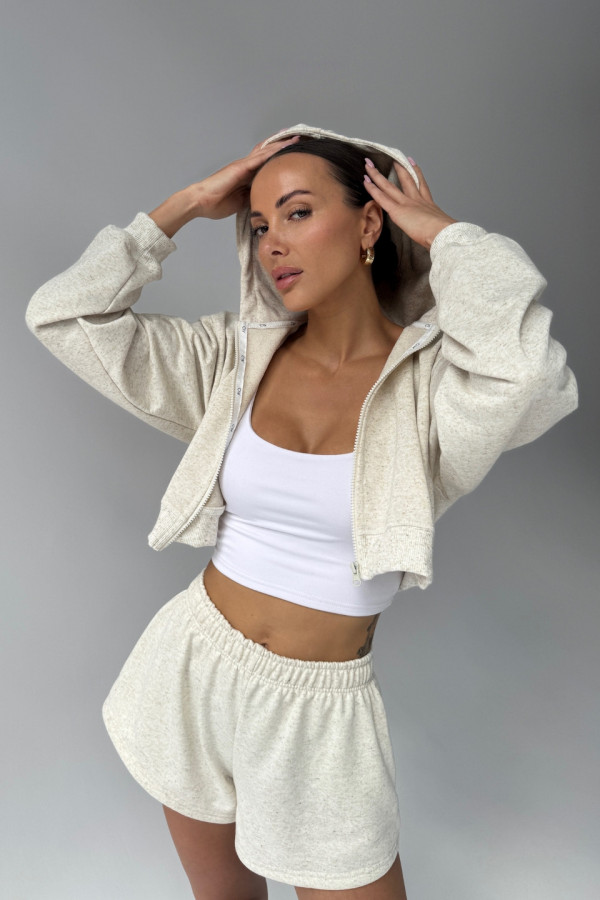 Bluza krótka z kapturem ZIP - len 6