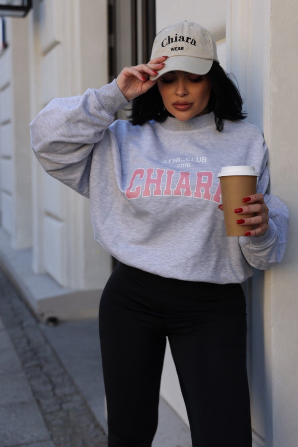 Bluza oversize CHIARA WEAR - szary NADRUK różowy 1