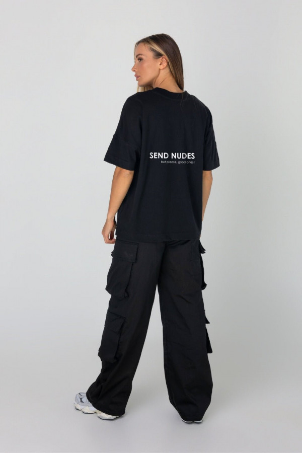 T-shirt bawełna z recyklingu oversize XX BOOBIES- czarny 1
