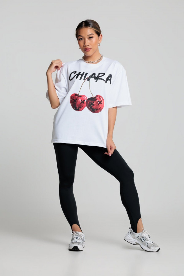 T-shirt bawełniany oversize CHERRY - biały 1