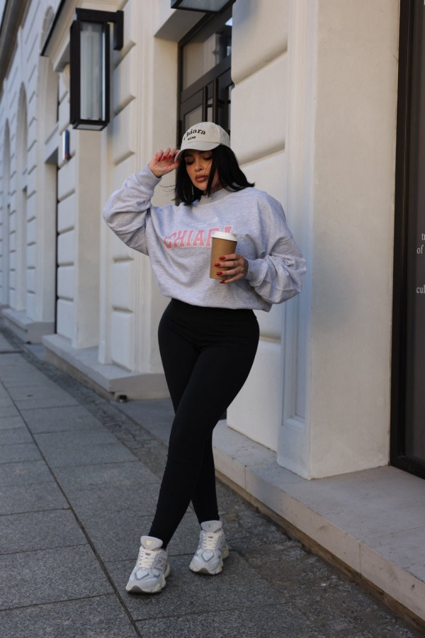 Bluza oversize CHIARA WEAR - szary NADRUK różowy 6