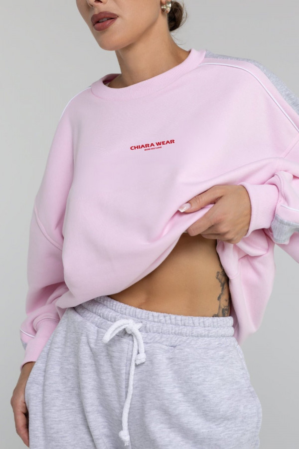 Bluza damska oversize z lampasem SELFLOVE - różowy 3