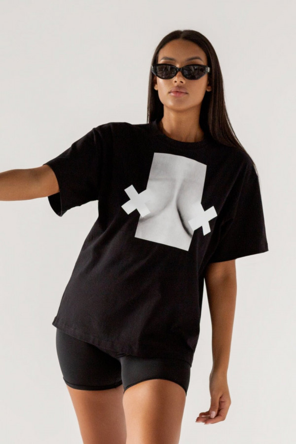 T-shirt bawełna z recyklingu oversize XX BOOBIES- czarny 4