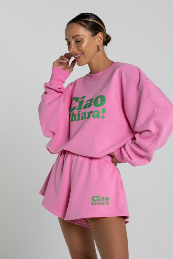 Bluza damska oversize CIAO CHIARA - różowy nadruk zielony 1