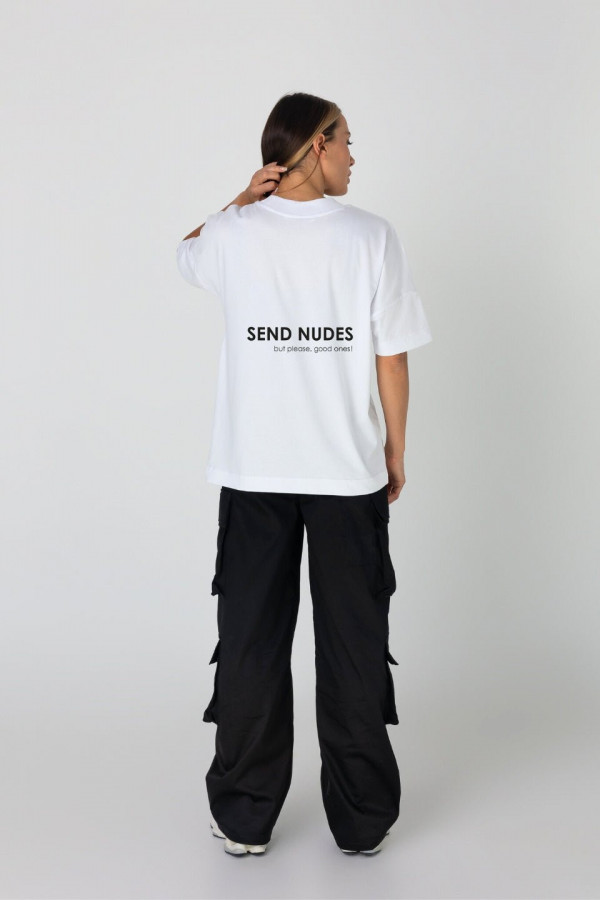 T-shirt bawełna z recyklingu oversize XX BOOBIES- biały 2