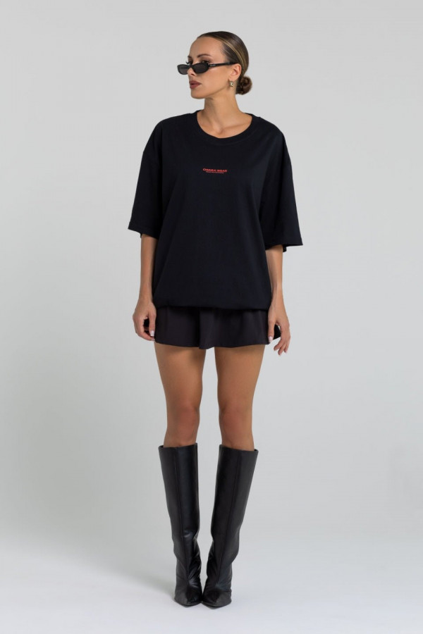 T-shirt bawełniany oversize OFFLINE nadruk czerwony - czarny 2