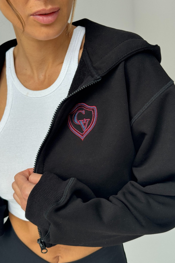 Bluza krótka z kapturem ZIP haft HERB - czarny 2